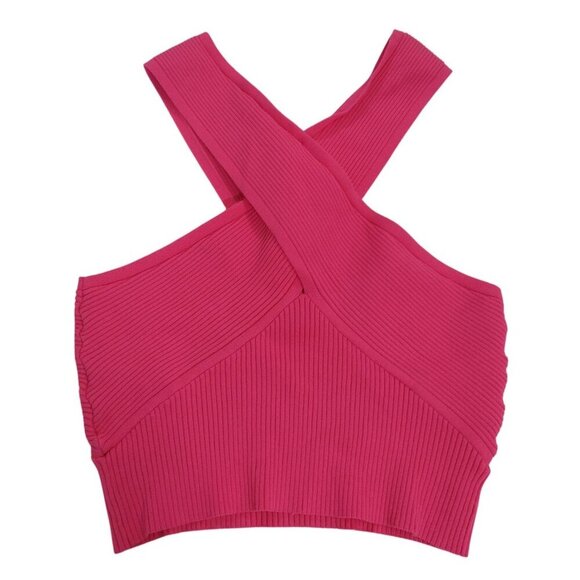 House Of Harlow 1960 Womens Pink Ribbed Knit Crisscross Back Crop Top Medium. - Picture 2 of 7